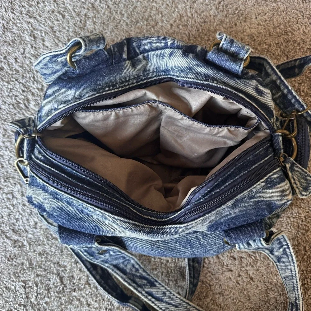 Angel Kiss Distressed Denim Shoulder / Adjustable Crossbody Purse 15 Pockets!